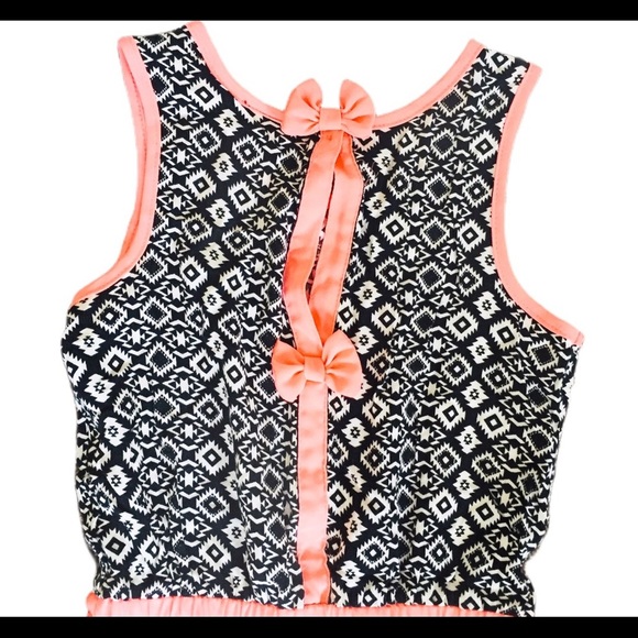 ZUNIE (Nordstrom) Geo Print Jumpsuit With Back Bow Detail Black/Pink Girl 10Y - Picture 7 of 12